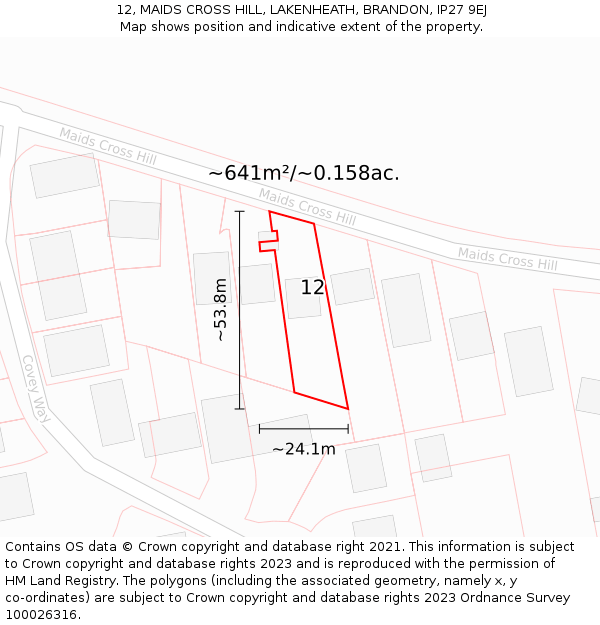 12, MAIDS CROSS HILL, LAKENHEATH, BRANDON, IP27 9EJ: Plot and title map