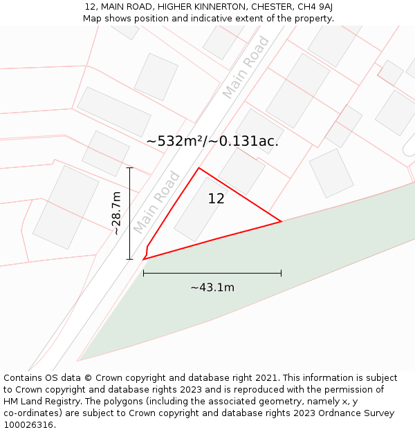 12, MAIN ROAD, HIGHER KINNERTON, CHESTER, CH4 9AJ: Plot and title map