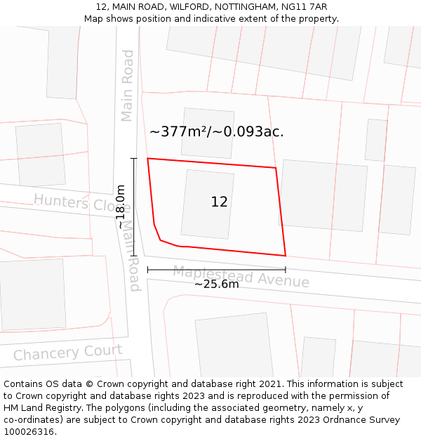 12, MAIN ROAD, WILFORD, NOTTINGHAM, NG11 7AR: Plot and title map