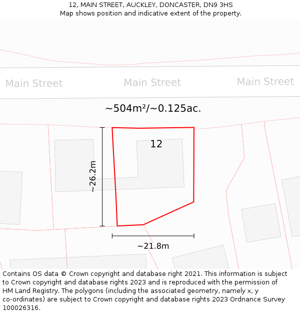 12, MAIN STREET, AUCKLEY, DONCASTER, DN9 3HS: Plot and title map