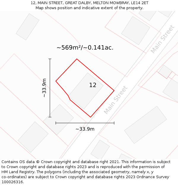 12, MAIN STREET, GREAT DALBY, MELTON MOWBRAY, LE14 2ET: Plot and title map