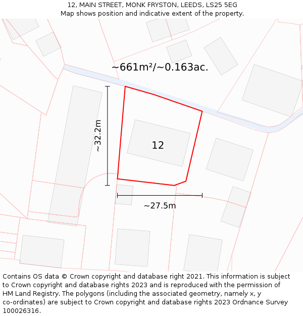 12, MAIN STREET, MONK FRYSTON, LEEDS, LS25 5EG: Plot and title map