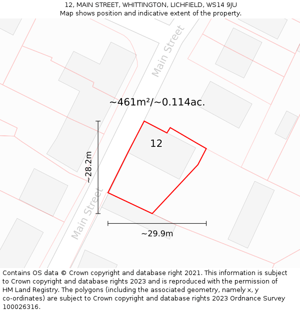 12, MAIN STREET, WHITTINGTON, LICHFIELD, WS14 9JU: Plot and title map