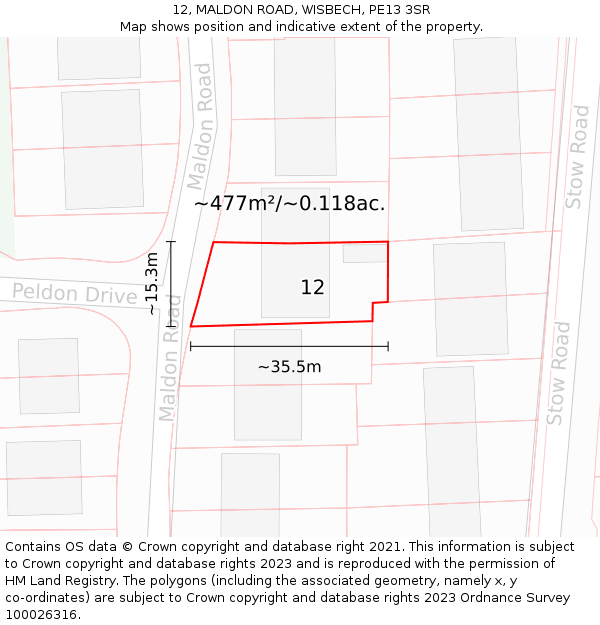 12, MALDON ROAD, WISBECH, PE13 3SR: Plot and title map