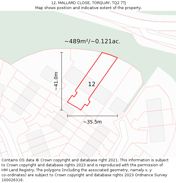 12, MALLARD CLOSE, TORQUAY, TQ2 7TJ: Plot and title map