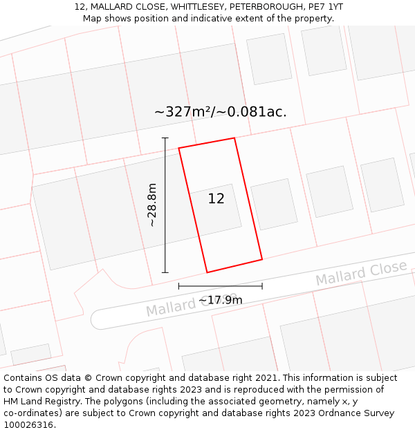 12, MALLARD CLOSE, WHITTLESEY, PETERBOROUGH, PE7 1YT: Plot and title map