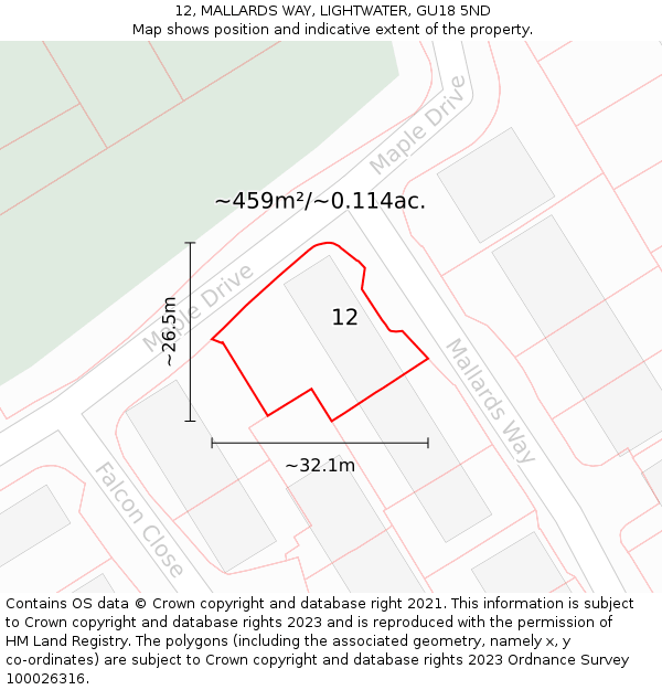 12, MALLARDS WAY, LIGHTWATER, GU18 5ND: Plot and title map