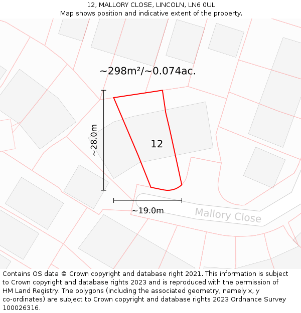 12, MALLORY CLOSE, LINCOLN, LN6 0UL: Plot and title map