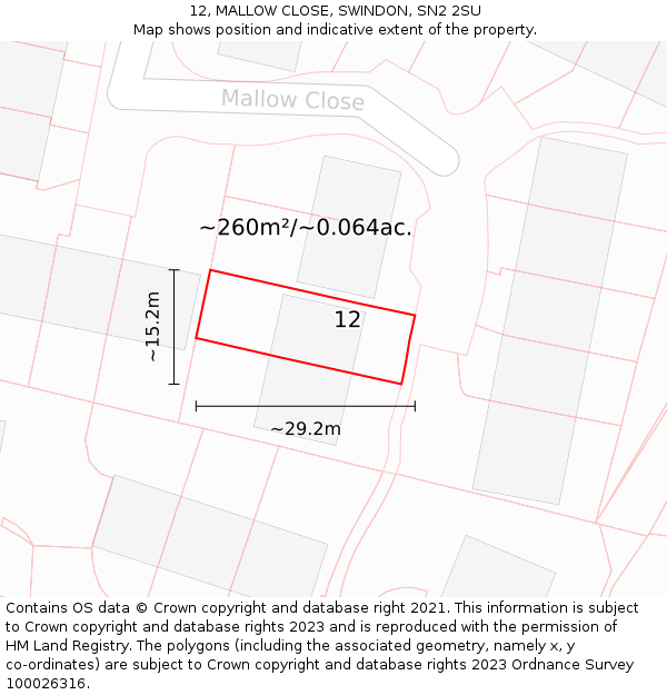 12, MALLOW CLOSE, SWINDON, SN2 2SU: Plot and title map