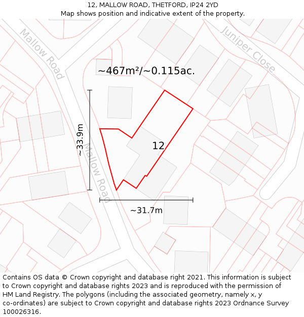 12, MALLOW ROAD, THETFORD, IP24 2YD: Plot and title map