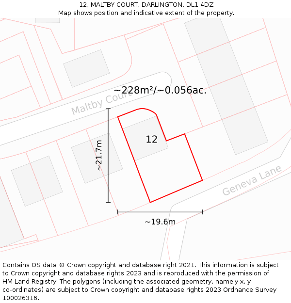 12, MALTBY COURT, DARLINGTON, DL1 4DZ: Plot and title map