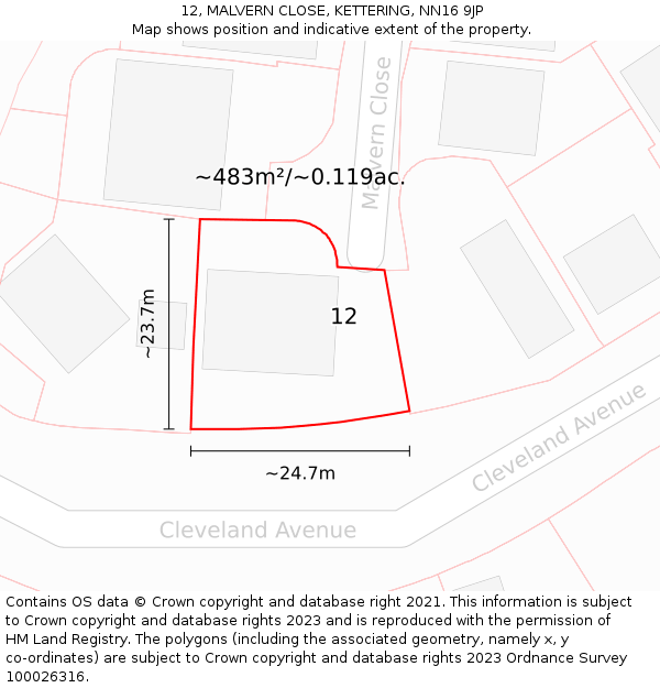 12, MALVERN CLOSE, KETTERING, NN16 9JP: Plot and title map