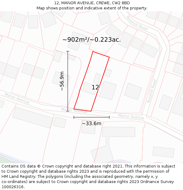 12, MANOR AVENUE, CREWE, CW2 8BD: Plot and title map