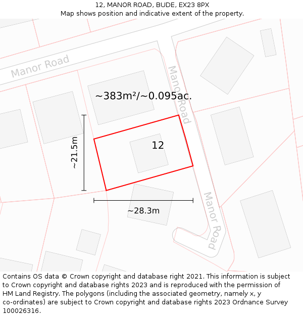 12, MANOR ROAD, BUDE, EX23 8PX: Plot and title map