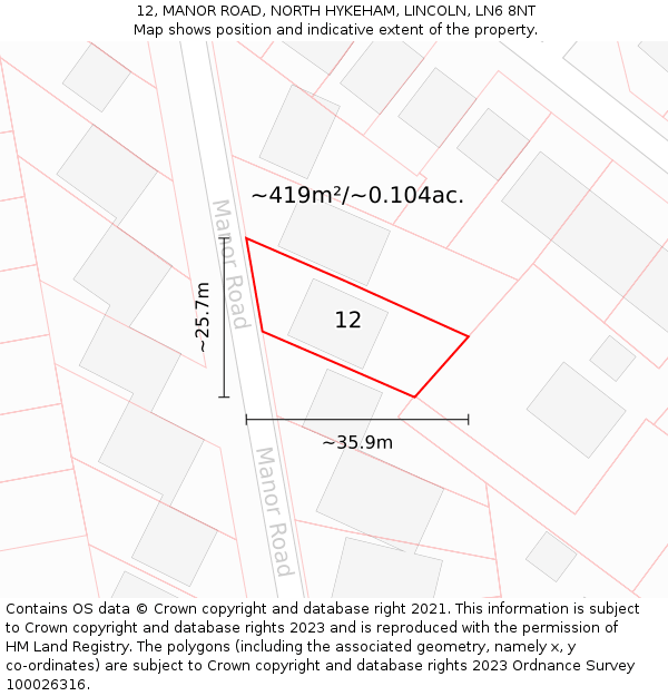 12, MANOR ROAD, NORTH HYKEHAM, LINCOLN, LN6 8NT: Plot and title map