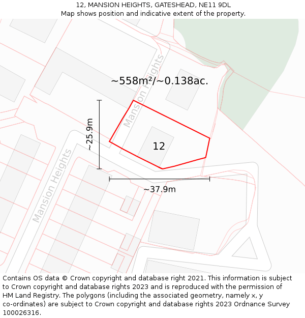 12, MANSION HEIGHTS, GATESHEAD, NE11 9DL: Plot and title map