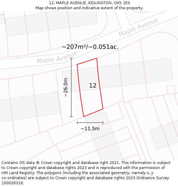 12, MAPLE AVENUE, KIDLINGTON, OX5 1ES: Plot and title map