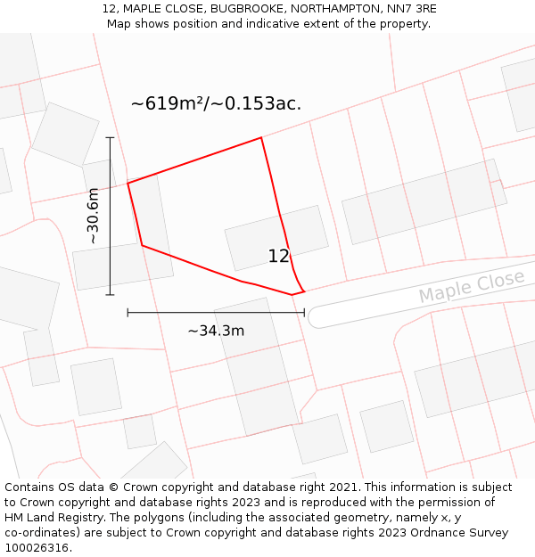 12, MAPLE CLOSE, BUGBROOKE, NORTHAMPTON, NN7 3RE: Plot and title map