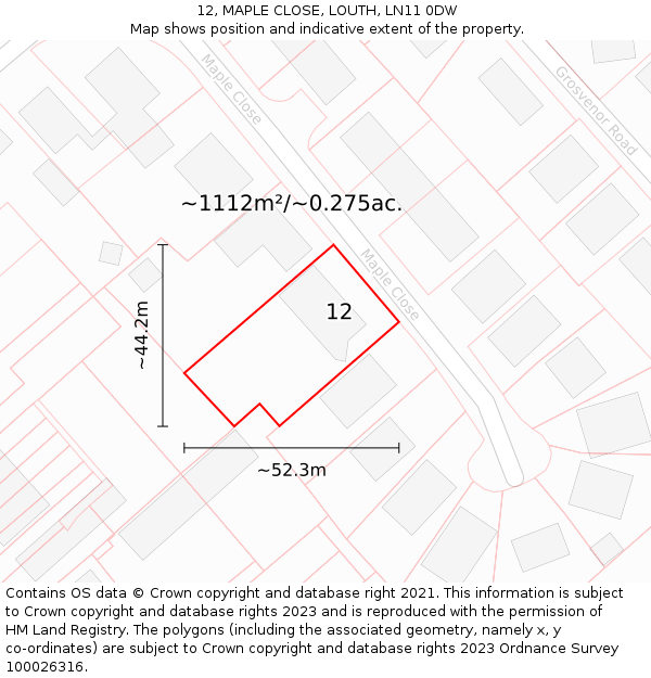 12, MAPLE CLOSE, LOUTH, LN11 0DW: Plot and title map