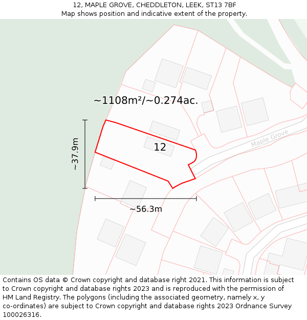 12, MAPLE GROVE, CHEDDLETON, LEEK, ST13 7BF: Plot and title map