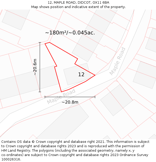 12, MAPLE ROAD, DIDCOT, OX11 6BA: Plot and title map