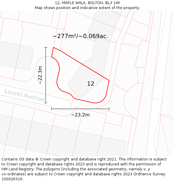 12, MAPLE WALK, BOLTON, BL3 1AY: Plot and title map