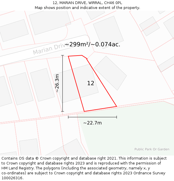 12, MARIAN DRIVE, WIRRAL, CH46 0PL: Plot and title map