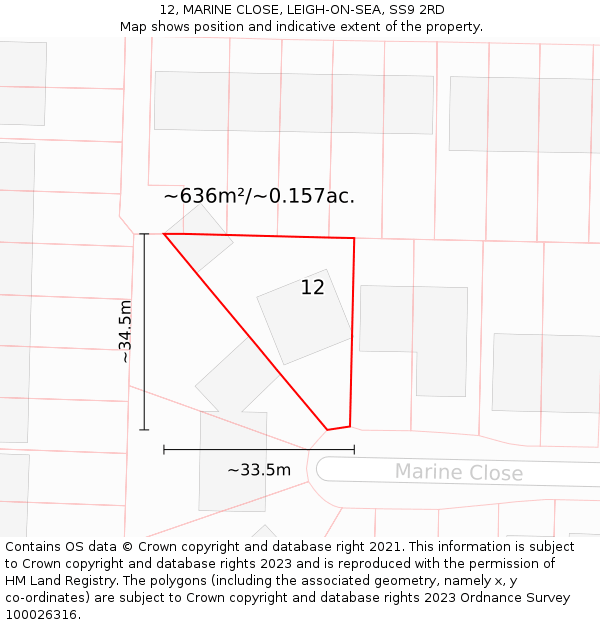 12, MARINE CLOSE, LEIGH-ON-SEA, SS9 2RD: Plot and title map