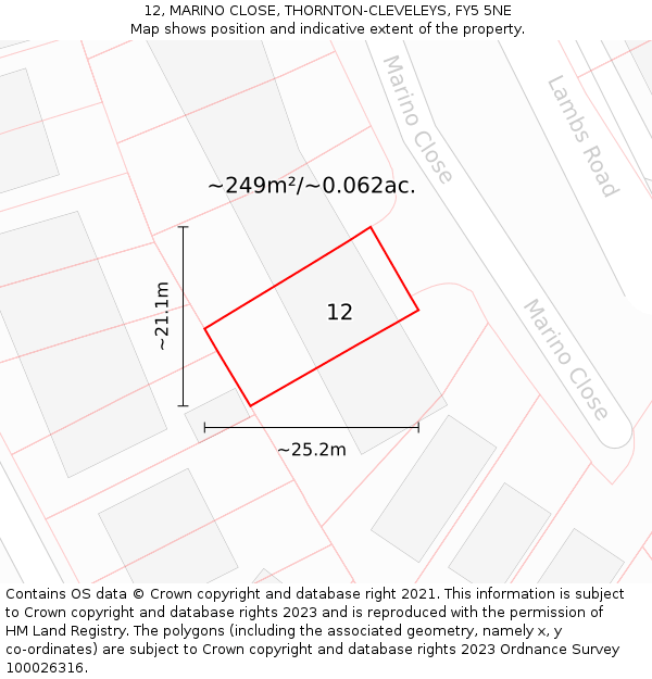 12, MARINO CLOSE, THORNTON-CLEVELEYS, FY5 5NE: Plot and title map