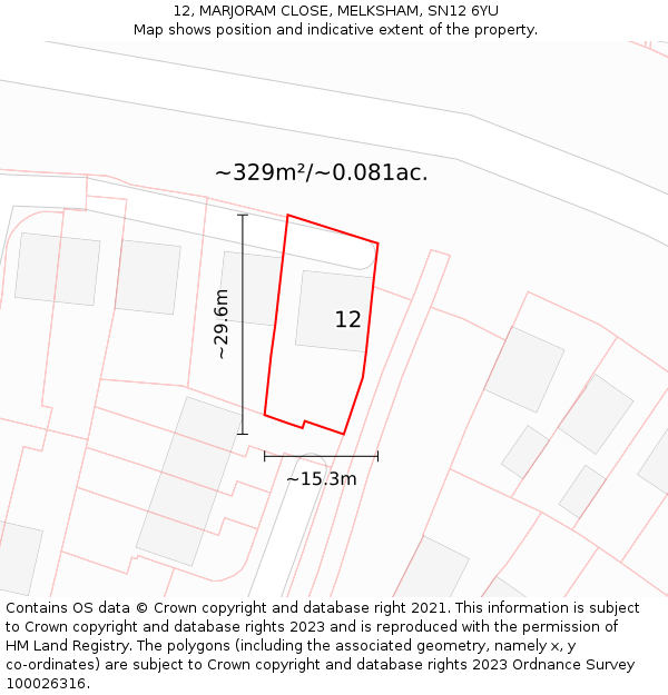 12, MARJORAM CLOSE, MELKSHAM, SN12 6YU: Plot and title map