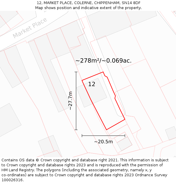 12, MARKET PLACE, COLERNE, CHIPPENHAM, SN14 8DF: Plot and title map