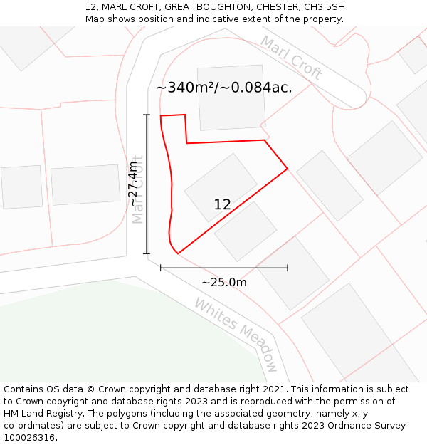 12, MARL CROFT, GREAT BOUGHTON, CHESTER, CH3 5SH: Plot and title map