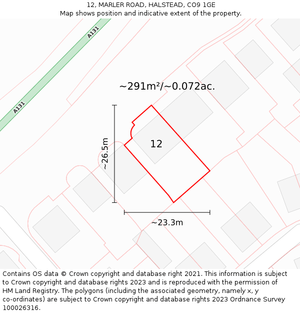 12, MARLER ROAD, HALSTEAD, CO9 1GE: Plot and title map