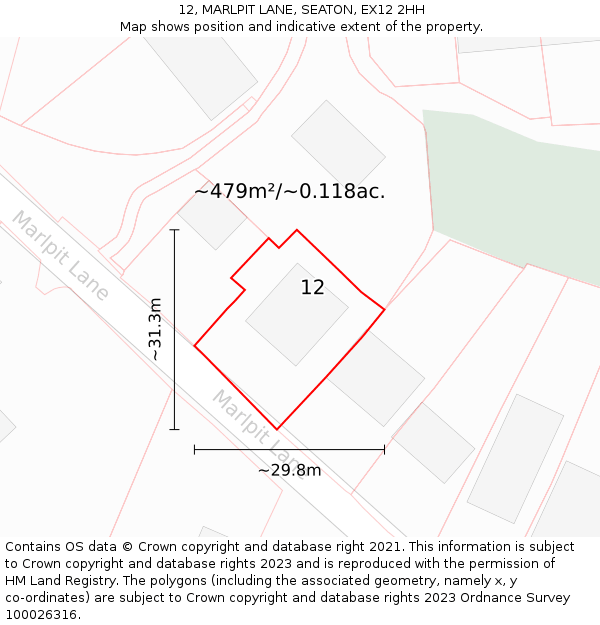 12, MARLPIT LANE, SEATON, EX12 2HH: Plot and title map