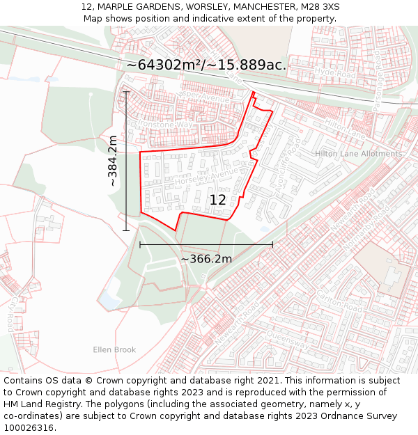 12, MARPLE GARDENS, WORSLEY, MANCHESTER, M28 3XS: Plot and title map