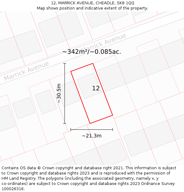 12, MARRICK AVENUE, CHEADLE, SK8 1QQ: Plot and title map