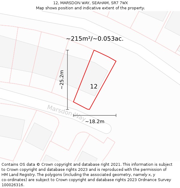 12, MARSDON WAY, SEAHAM, SR7 7WX: Plot and title map