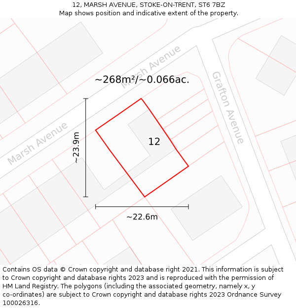 12, MARSH AVENUE, STOKE-ON-TRENT, ST6 7BZ: Plot and title map