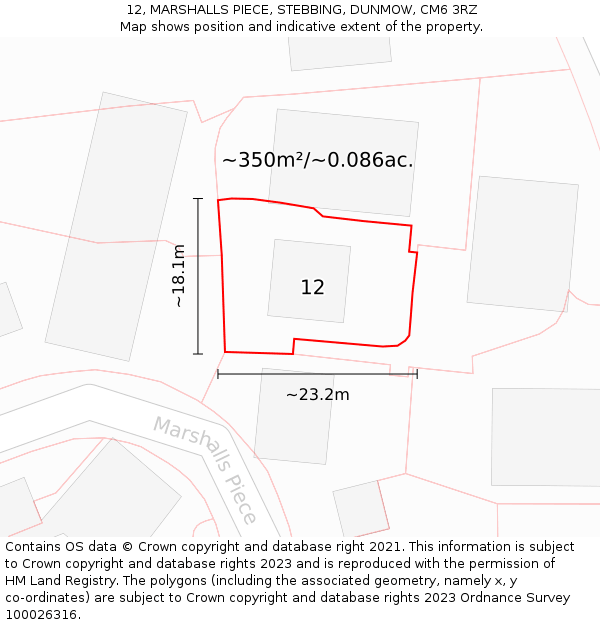 12, MARSHALLS PIECE, STEBBING, DUNMOW, CM6 3RZ: Plot and title map