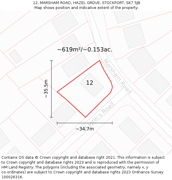 12, MARSHAM ROAD, HAZEL GROVE, STOCKPORT, SK7 5JB: Plot and title map