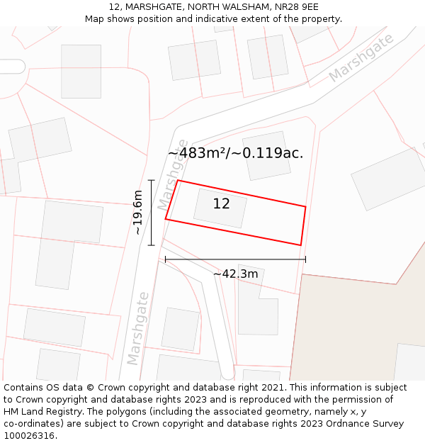 12, MARSHGATE, NORTH WALSHAM, NR28 9EE: Plot and title map