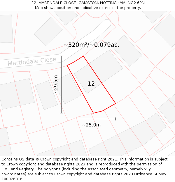 12, MARTINDALE CLOSE, GAMSTON, NOTTINGHAM, NG2 6PN: Plot and title map