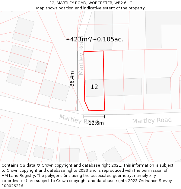 12, MARTLEY ROAD, WORCESTER, WR2 6HG: Plot and title map