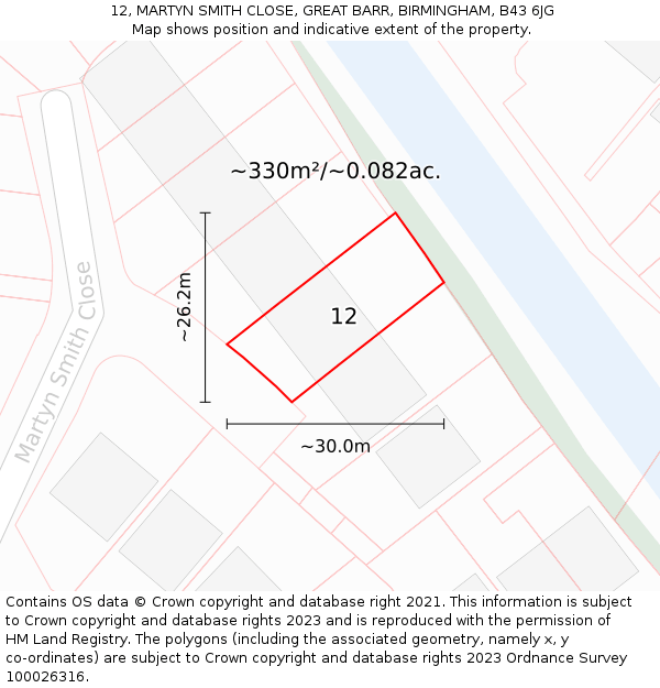 12, MARTYN SMITH CLOSE, GREAT BARR, BIRMINGHAM, B43 6JG: Plot and title map