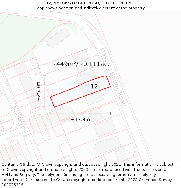 12, MASONS BRIDGE ROAD, REDHILL, RH1 5LL: Plot and title map