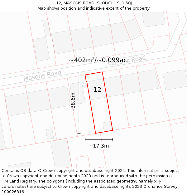 12, MASONS ROAD, SLOUGH, SL1 5QJ: Plot and title map