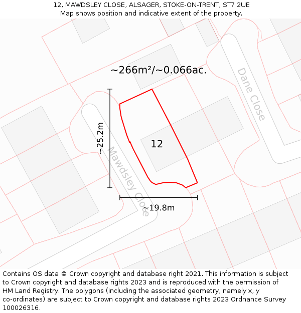 12, MAWDSLEY CLOSE, ALSAGER, STOKE-ON-TRENT, ST7 2UE: Plot and title map