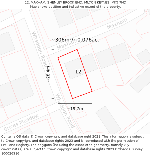 12, MAXHAM, SHENLEY BROOK END, MILTON KEYNES, MK5 7HD: Plot and title map