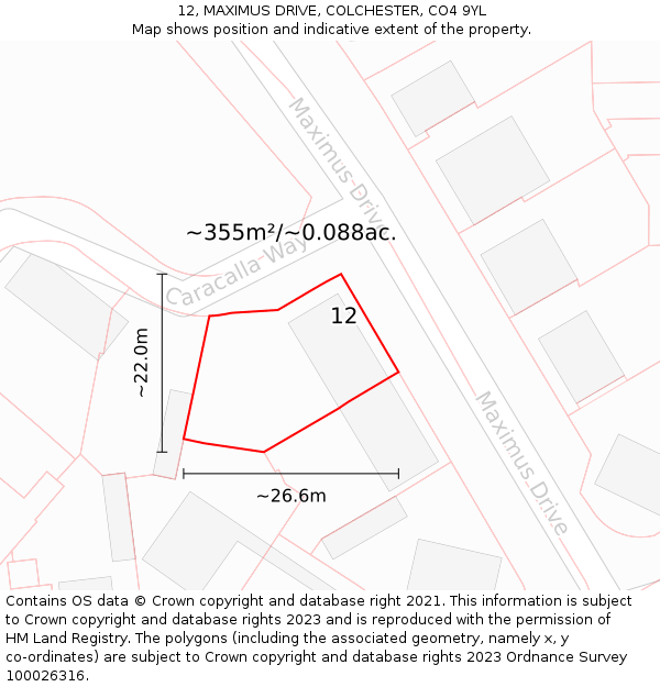 12, MAXIMUS DRIVE, COLCHESTER, CO4 9YL: Plot and title map