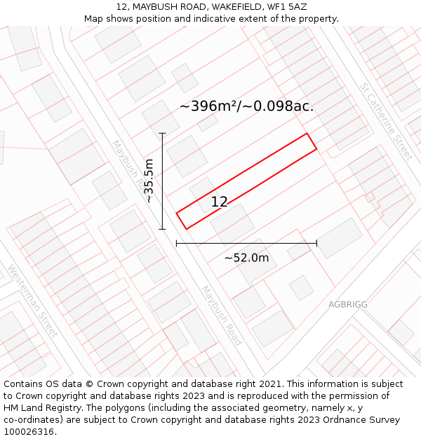 12, MAYBUSH ROAD, WAKEFIELD, WF1 5AZ: Plot and title map